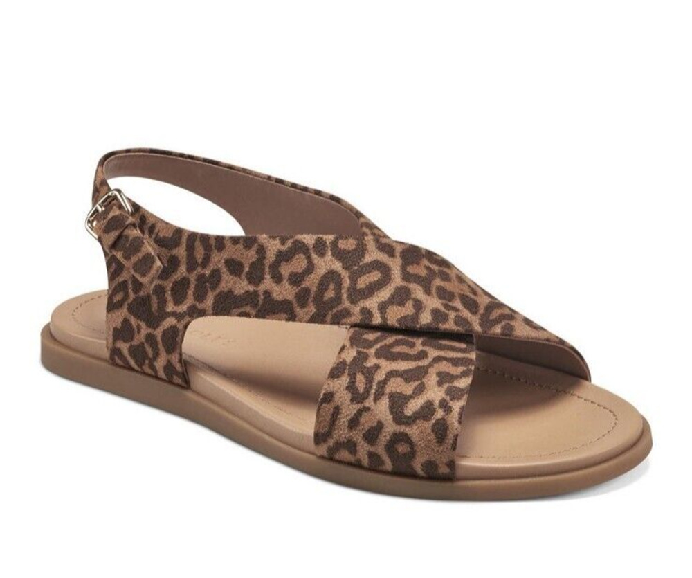 NEW Aerosoles Cele Womens Buckle Sandal Natural Leopard Print Comfort Size 7